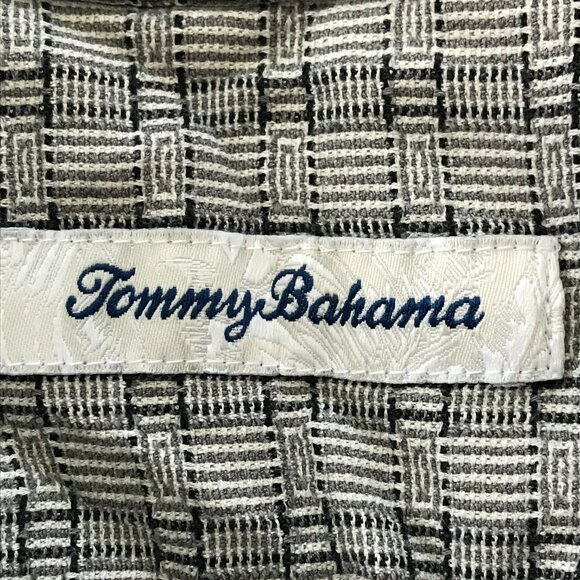 Tommy Bahama 100% Silk Shirt Men XXL Gray Plaid Button Up Short Sleeve Collared - Picture 3 of 11